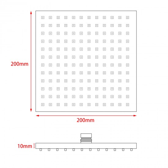 Square 200mm ABS Matte Black Shower Head with Ceiling Mounted Shower Arm